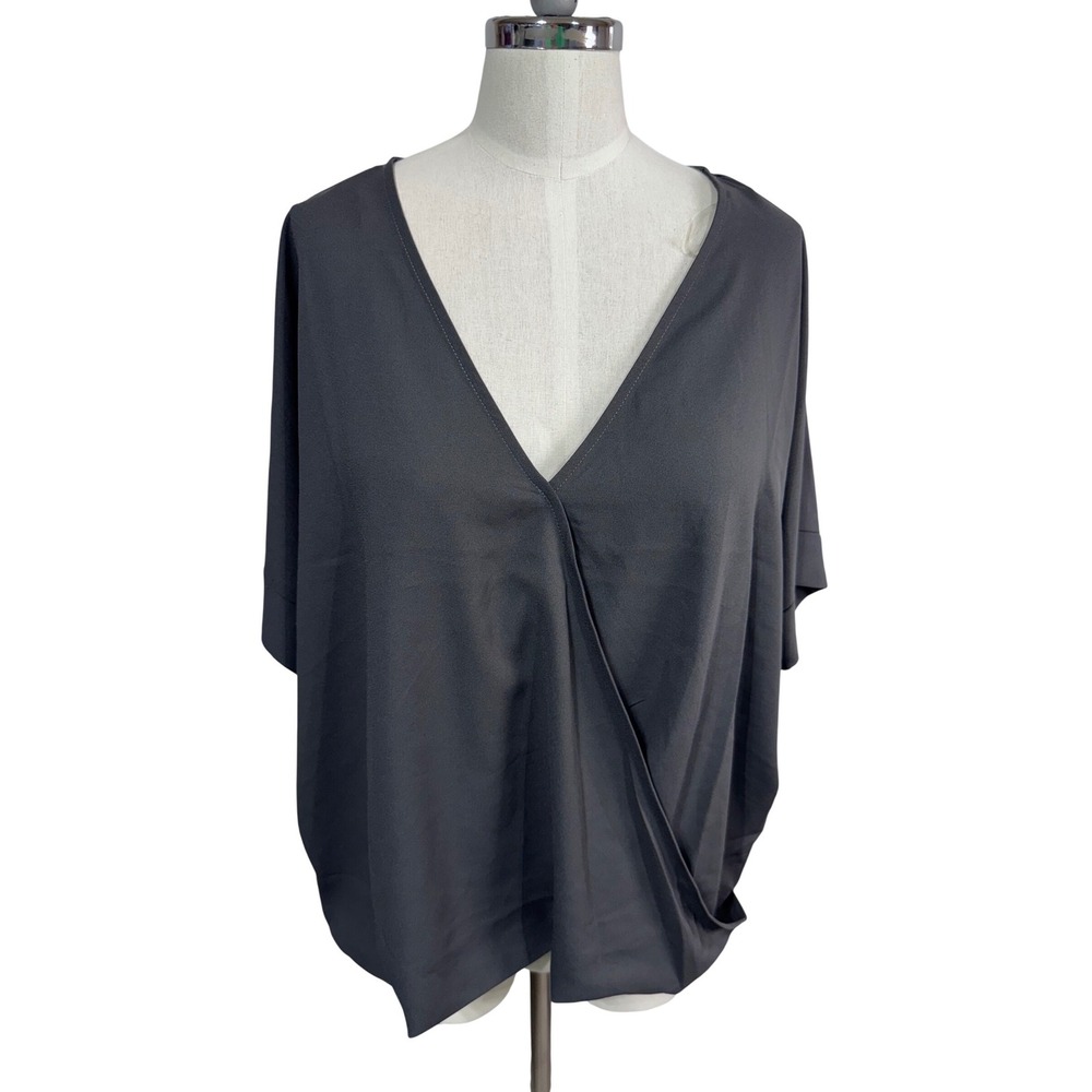 Women's Zenana Draped V Neck Blouse Gray Minimalist‎ Flowy Oversized XL